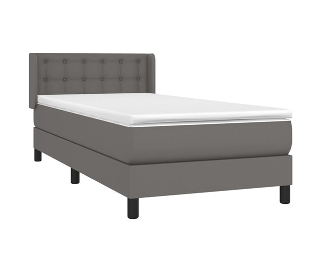 Conforama Cama Box Spring Con Colchón Cuero Sintético Gris 90x200 Cm Botones