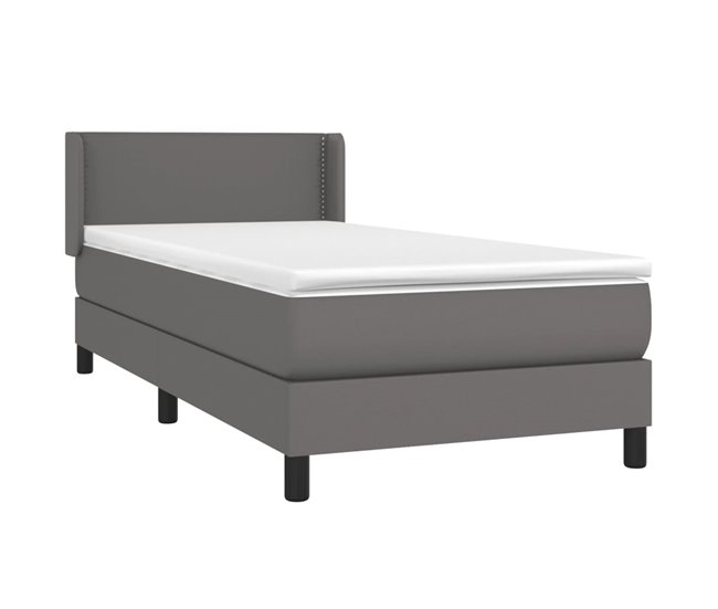 Conforama Cama Box Spring Con Colchón Cuero Sintético Gris 90x200 Cm Liso Con Clavos