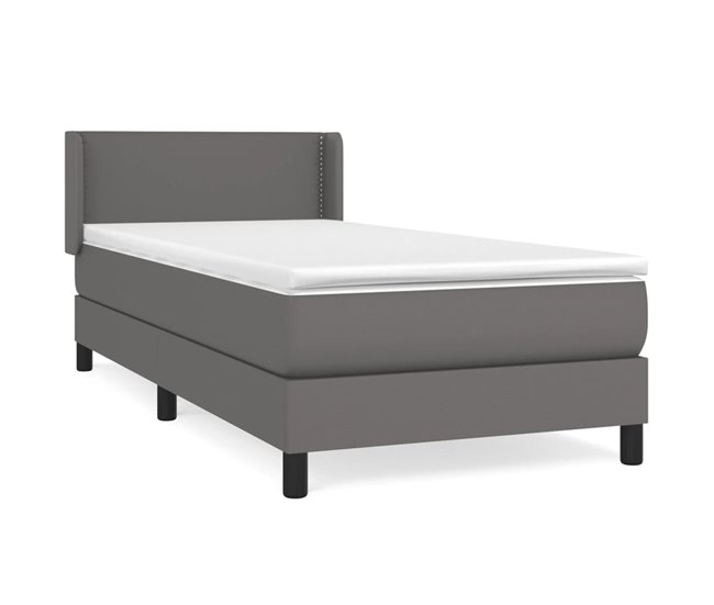 Conforama Cama box spring con colchón cuero sintético gris 90x200 cm Liso con clavos