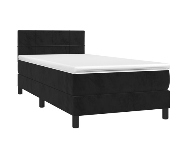 Conforama Cama Box Spring Con Colchón Cuero Sintético Negro 90x190 Cm Bloques Con Cuadros