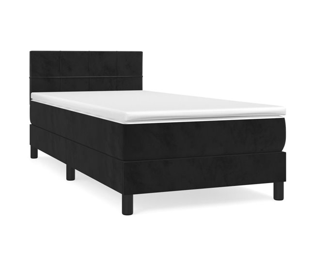 Conforama Cama box spring con colchón cuero sintético negro 90x190 cm Bloques con cuadros