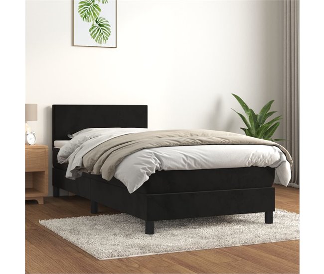 Conforama Cama Box Spring Con Colchón Cuero Sintético Negro 90x190 Cm Diseño Plano