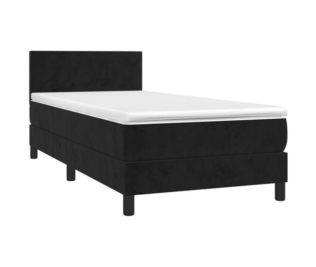 Conforama Cama Box Spring Con Colchón Cuero Sintético Negro 90x190 Cm Diseño Plano