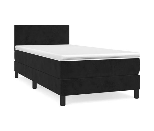 Conforama Cama box spring con colchón cuero sintético negro 90x190 cm Diseño plano