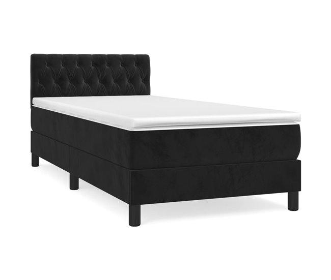 Conforama Cama box spring con colchón cuero sintético negro 90x190 cm Diseño de botones