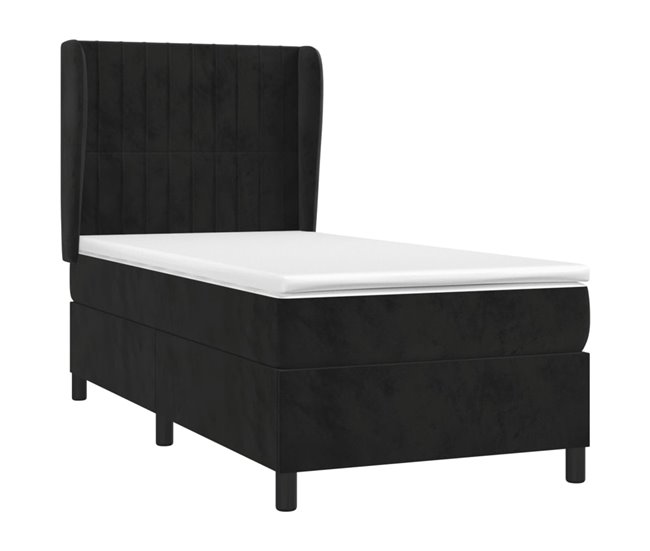 Conforama Cama Box Spring Con Colchón Cuero Sintético Negro 90x190 Cm Rayas Verticales