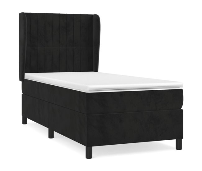 Conforama Cama box spring con colchón cuero sintético negro 90x190 cm Rayas verticales