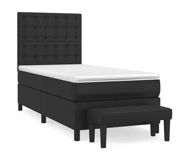 Conforama Cama box spring con colchón cuero sintético negro 100x200 cm Botones