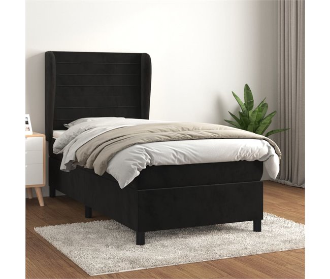 Conforama Cama Box Spring Con Colchón Cuero Sintético Negro 90x190 Cm Rayas Horizontales