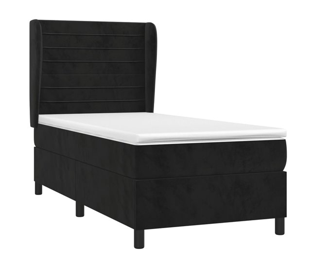 Conforama Cama Box Spring Con Colchón Cuero Sintético Negro 90x190 Cm Rayas Horizontales