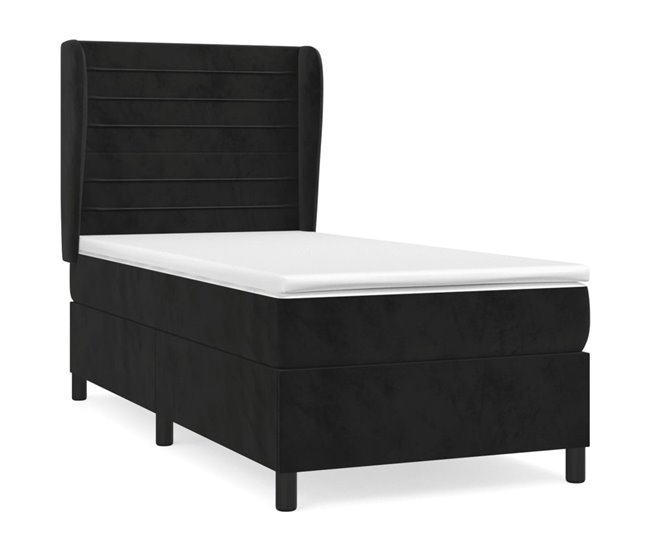 Conforama Cama box spring con colchón cuero sintético negro 90x190 cm Rayas horizontales