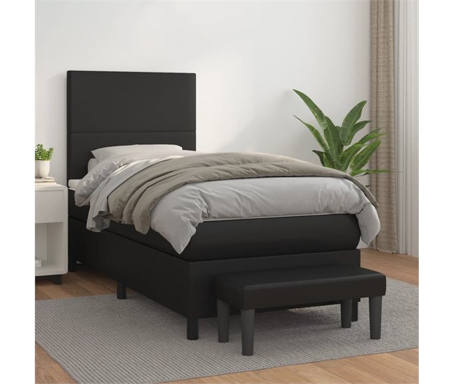 Conforama Cama Box Spring Con Colchón Cuero Sintético Negro 90x190 Cm Diseño Plano