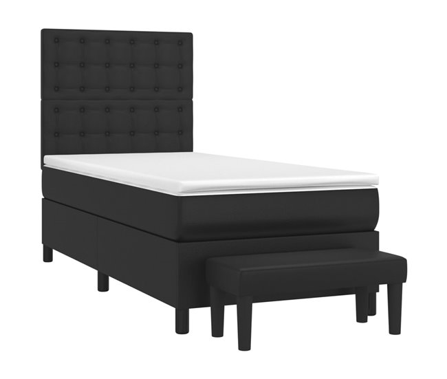 Conforama Cama Box Spring Con Colchón Cuero Sintético Negro 80x200 Cm Botones