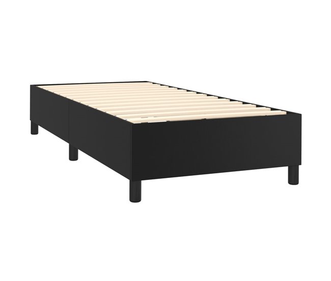 Conforama Cama Box Spring Con Colchón Cuero Sintético Negro 80x200 Cm Botones