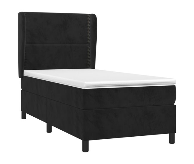 Conforama Cama Box Spring Con Colchón Cuero Sintético Negro 90x190 Cm Liso Con Clavos