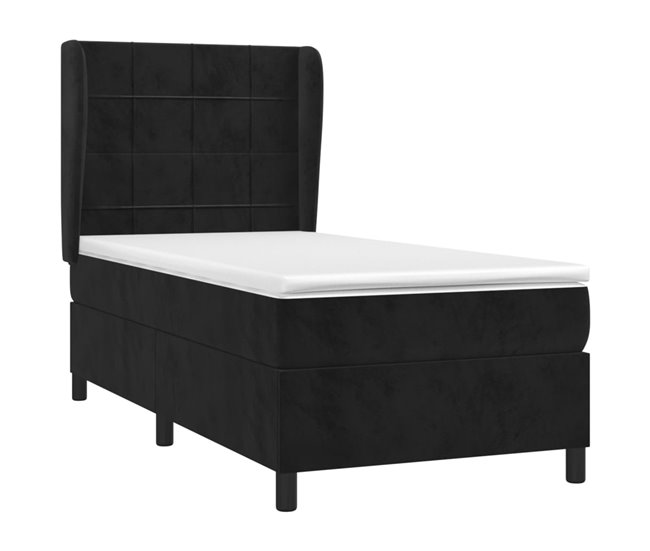 Conforama Cama Box Spring Con Colchón Cuero Sintético Negro 90x190 Cm Bloques Con Cuadros