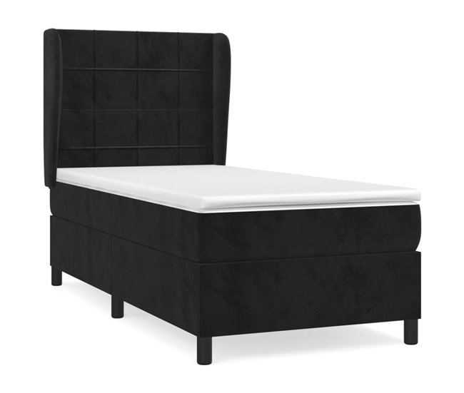 Conforama Cama box spring con colchón cuero sintético negro 90x190 cm Bloques con cuadros