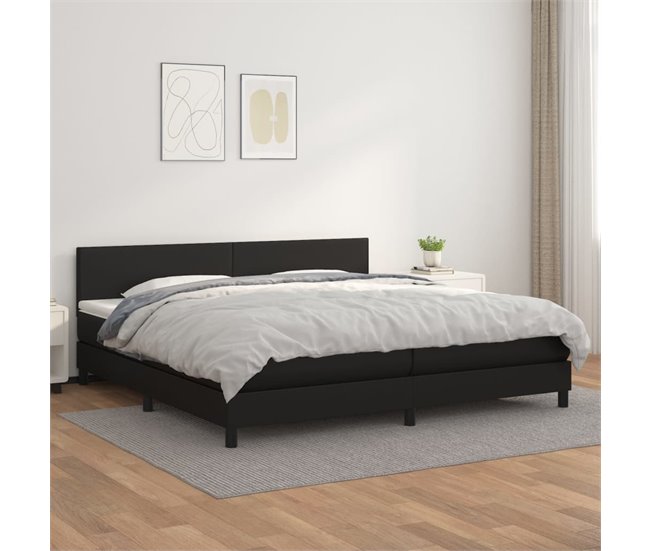 Conforama Cama Box Spring Con Colchón Cuero Sintético Negro 200x200 Cm Diseño Plano
