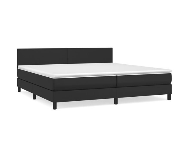 Conforama Cama box spring con colchón cuero sintético negro 200x200 cm Diseño plano
