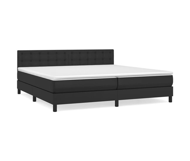 Conforama Cama box spring con colchón cuero sintético negro 200x200 cm Botones