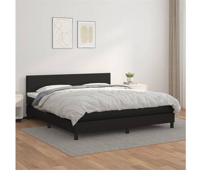 Conforama Cama Box Spring Con Colchón Cuero Sintético Negro 180x200 Cm Diseño Plano