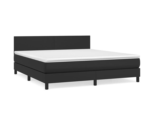 Conforama Cama box spring con colchón cuero sintético negro 180x200 cm Diseño plano