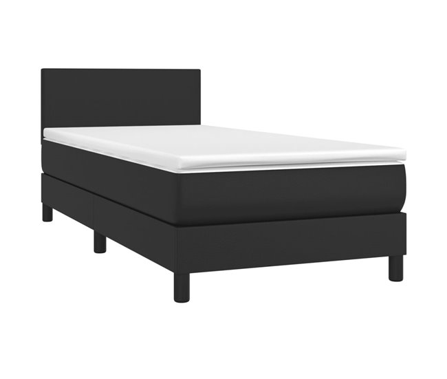 Conforama Cama Box Spring Con Colchón Cuero Sintético Negro 80x200 Cm Diseño Plano