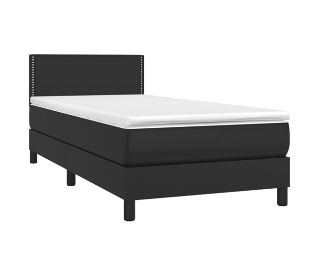 Conforama Cama Box Spring Con Colchón Cuero Sintético Negro 100x200 Cm Liso Con Clavos