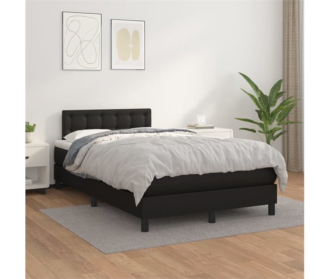 Conforama Cama Box Spring Con Colchón Cuero Sintético Negro 120x200 Cm Botones