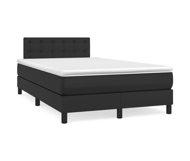 Conforama Cama box spring con colchón cuero sintético negro 120x200 cm Botones