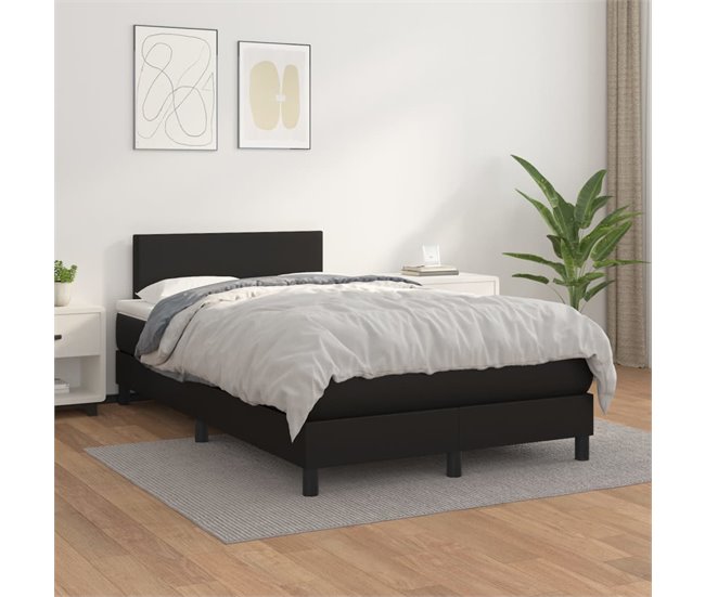 Conforama Cama Box Spring Con Colchón Cuero Sintético Negro 120x200 Cm Diseño Plano