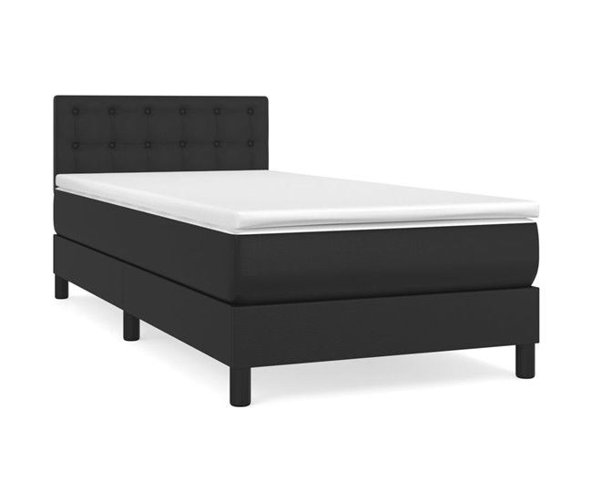 Conforama Cama box spring con colchón cuero sintético negro 100x200 cm Botones