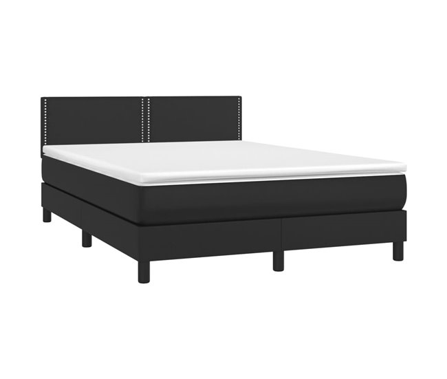 Conforama Cama Box Spring Con Colchón Cuero Sintético Negro 140x200cm Liso Con Clavos