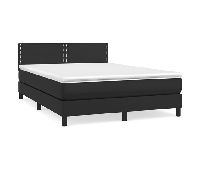 Conforama Cama box spring con colchón cuero sintético negro 140x200cm Liso con clavos