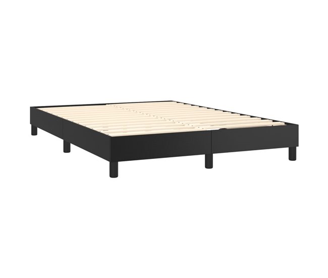 Conforama Cama Box Spring Con Colchón Cuero Sintético Negro 140x190 Cm Liso Con Clavos