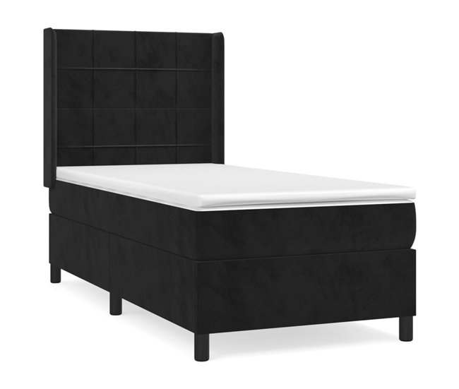 Conforama Cama box spring con colchón cuero sintético negro 90x190 cm Bloques con cuadros
