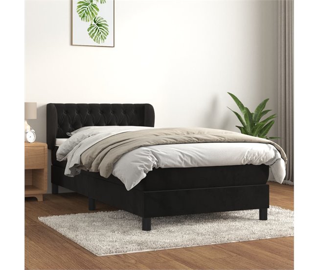 Conforama Cama Box Spring Con Colchón Cuero Sintético Negro 90x190 Cm Diseño De Botones