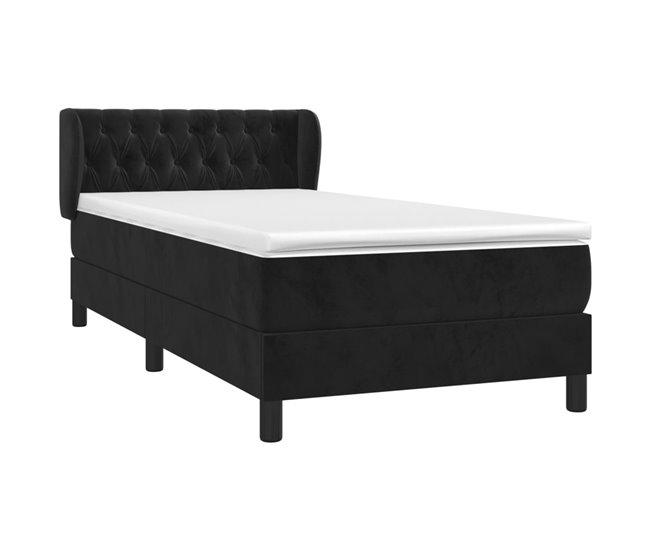 Conforama Cama Box Spring Con Colchón Cuero Sintético Negro 90x190 Cm Diseño De Botones