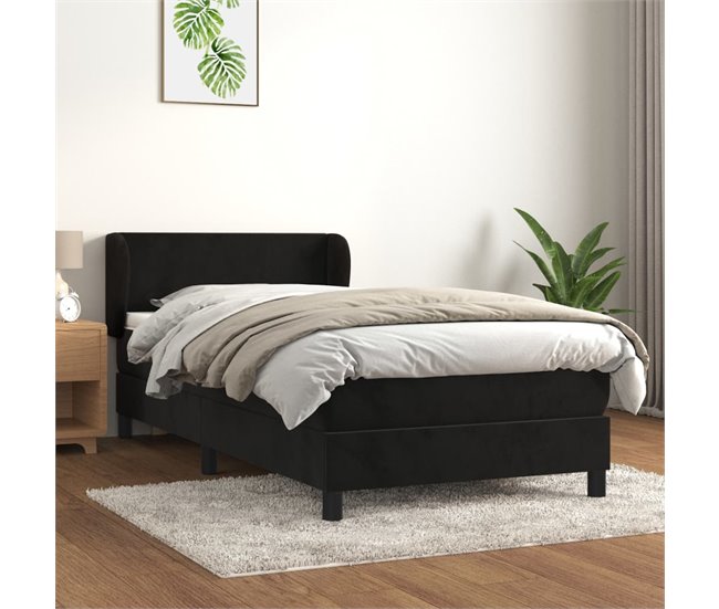 Conforama Cama Box Spring Con Colchón Cuero Sintético Negro 90x190 Cm Diseño Plano