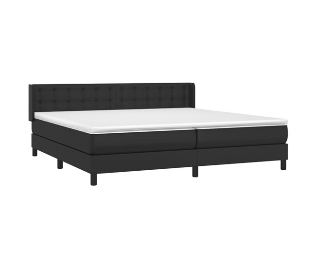 Conforama Cama Box Spring Con Colchón Cuero Sintético Negro 200x200 Cm Botones