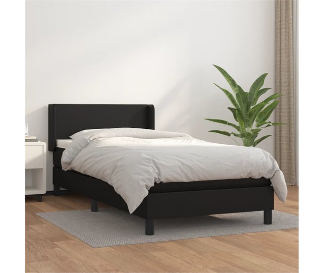 Conforama Cama Box Spring Con Colchón Cuero Sintético Negro 100x200 Cm Diseño Plano
