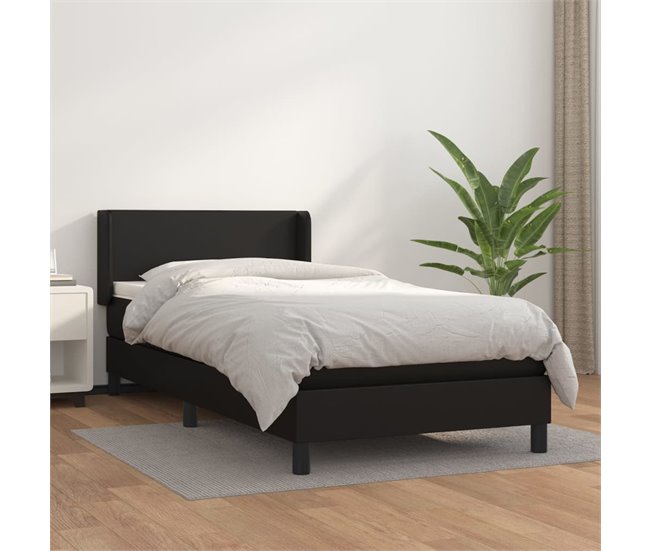 Conforama Cama Box Spring Con Colchón Cuero Sintético Negro 80x200 Cm Diseño Plano