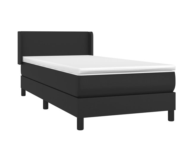 Conforama Cama Box Spring Con Colchón Cuero Sintético Negro 80x200 Cm Diseño Plano