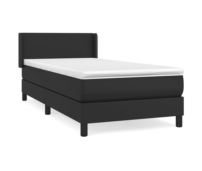 Conforama Cama box spring con colchón cuero sintético negro 80x200 cm Diseño plano