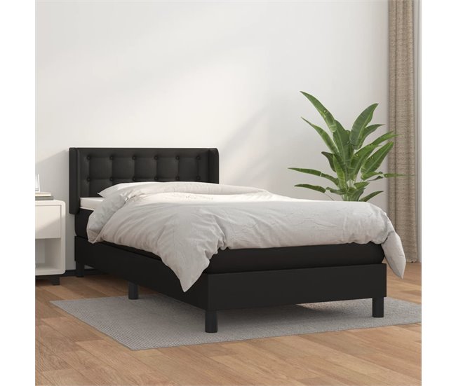 Conforama Cama Box Spring Con Colchón Cuero Sintético Negro 100x200 Cm Botones