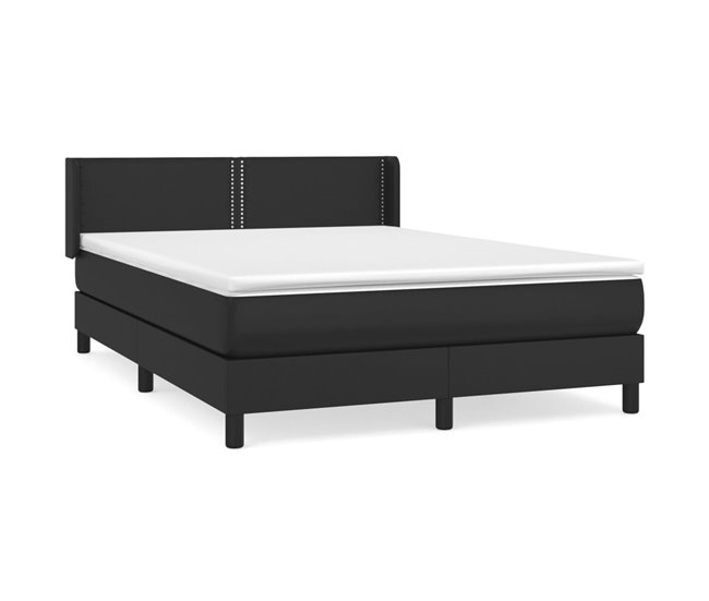 Conforama Cama box spring con colchón cuero sintético negro 140x190 cm Liso con clavos