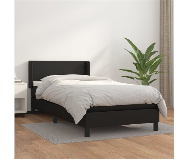Conforama Cama Box Spring Con Colchón Cuero Sintético Negro 80x200 Cm Liso Con Clavos