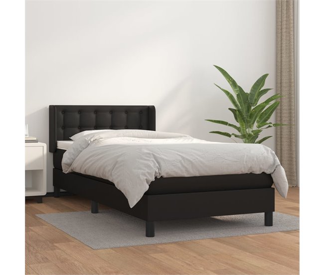 Conforama Cama Box Spring Con Colchón Cuero Sintético Negro 90x190 Cm Botones