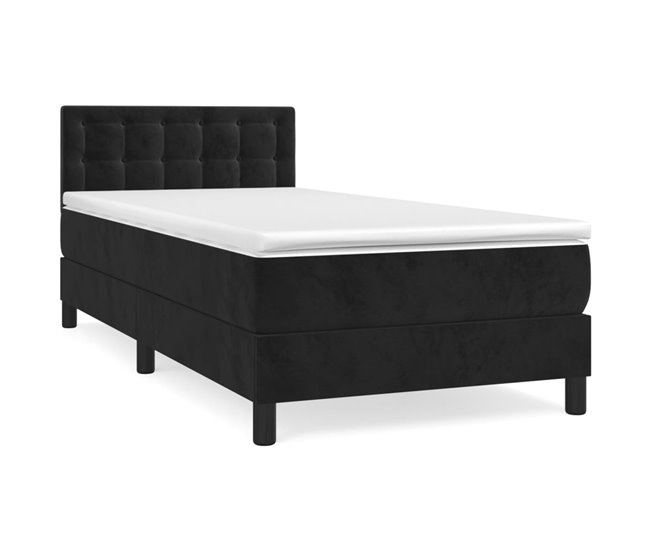 Conforama Cama box spring con colchón cuero sintético negro 90x190 cm Botones