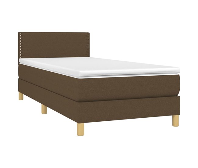 Conforama Cama Box Spring Con Colchón LED Tela Marrón Oscuro 80x200 Cm Liso Con Clavos